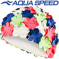 Шапочка для плавання жіноча шапочка для басейну латекс Aqua Speed BLOOM біло-зелена-рожево-темно-синя