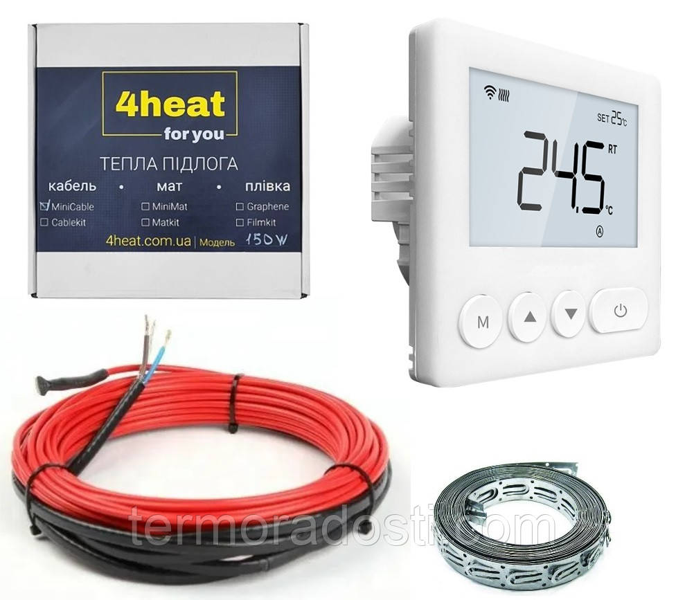 Нагрівальний кабель з WiFi терморегулятором 4HEAT 5,9-7,3 м2 | Комплект CableKit WiFi-1050 Вт
