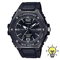 Черные часы кварцевые мужские Casio оригинал, наручные водонепроницаемые часы Casio Касио с подсветкой MWA-100