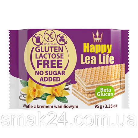 Вафлі з ванільним кремом БЕЗ ГЛЮТЕНА БЕЗ САХАРУ БЕЗ ЛАКТОЗИ Happy Lea Lea Life 95 г Польща