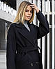 Чорне зимове жіноче тепле довге двобортне пальто на слімтексі, фото 4