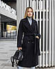 Чорне зимове жіноче тепле довге двобортне пальто на слімтексі, фото 3