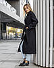 Чорне зимове жіноче тепле довге двобортне пальто на слімтексі, фото 2