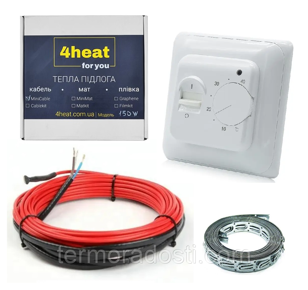 Кабельна тепла підлога 4HEAT з терморегулятором 3,4-4,2 м2 | Комплект CableKit Standart-600 Вт