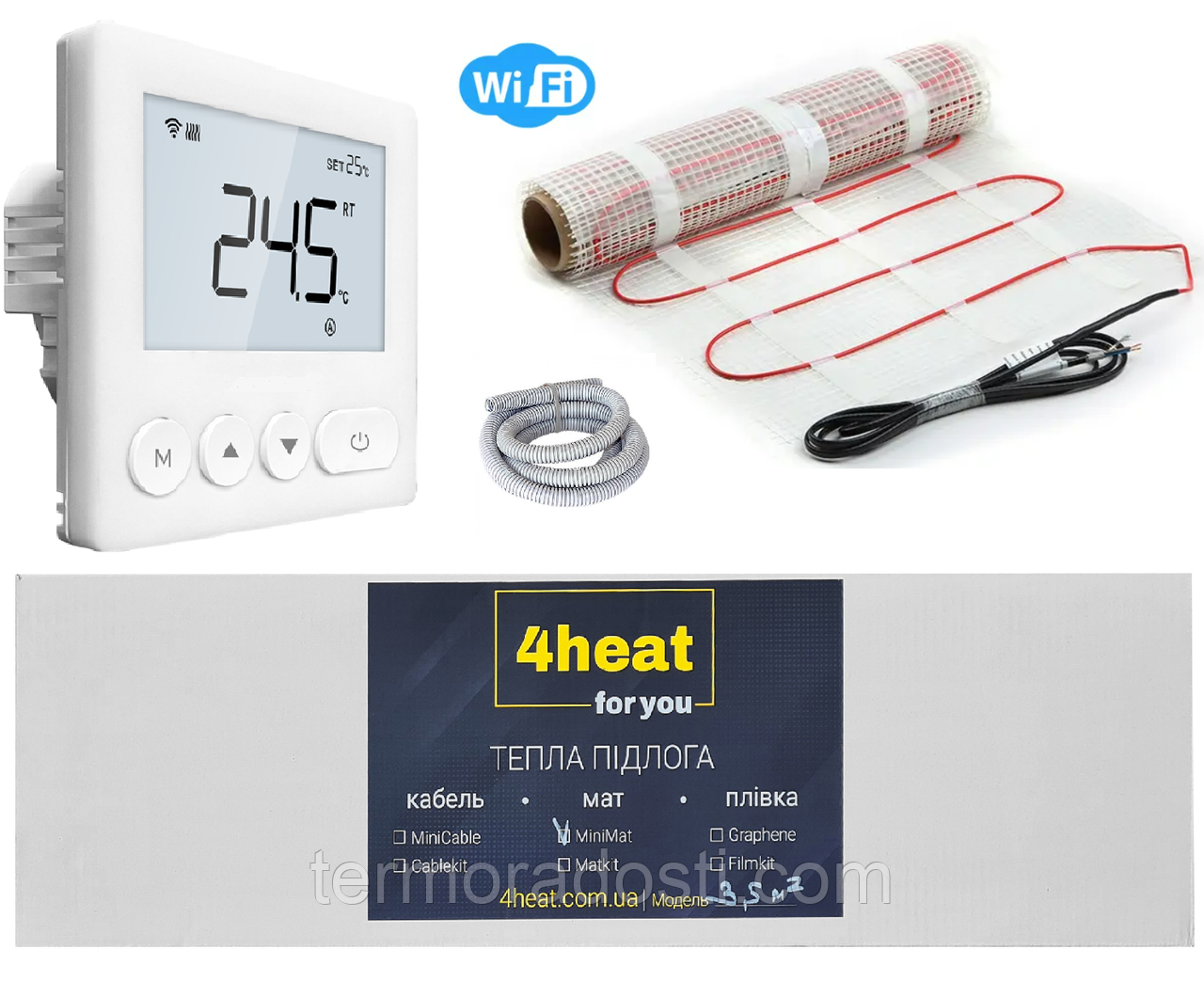 Нагрівальний мат MatKit WiFi-0,5 м2 з терморегулятором для теплої підлоги 4HEAT