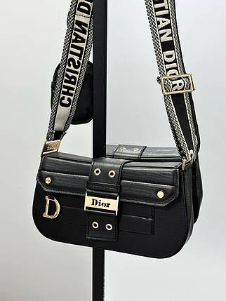 Жіноча сумка Dior Small Camp Bag Black Кросс боді екошкіра жіноча сумка чорна широкий ремень, фото 1