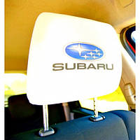 Чохол підголівників SUBARU білий кольоровий логотип