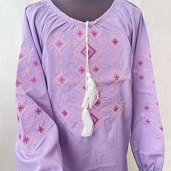 Блузка для дівчинки "Орнамент" Софт Фіолетовий  (вишивка - Рожевий) 128