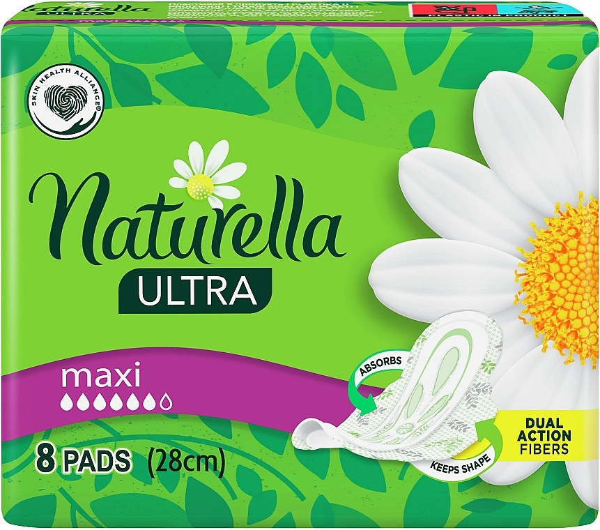 Жіночі гігієнічні прокладки 5 крапель із крильцями Ultra Maxi Naturella 8 шт одноразові, Натурела Ромашка