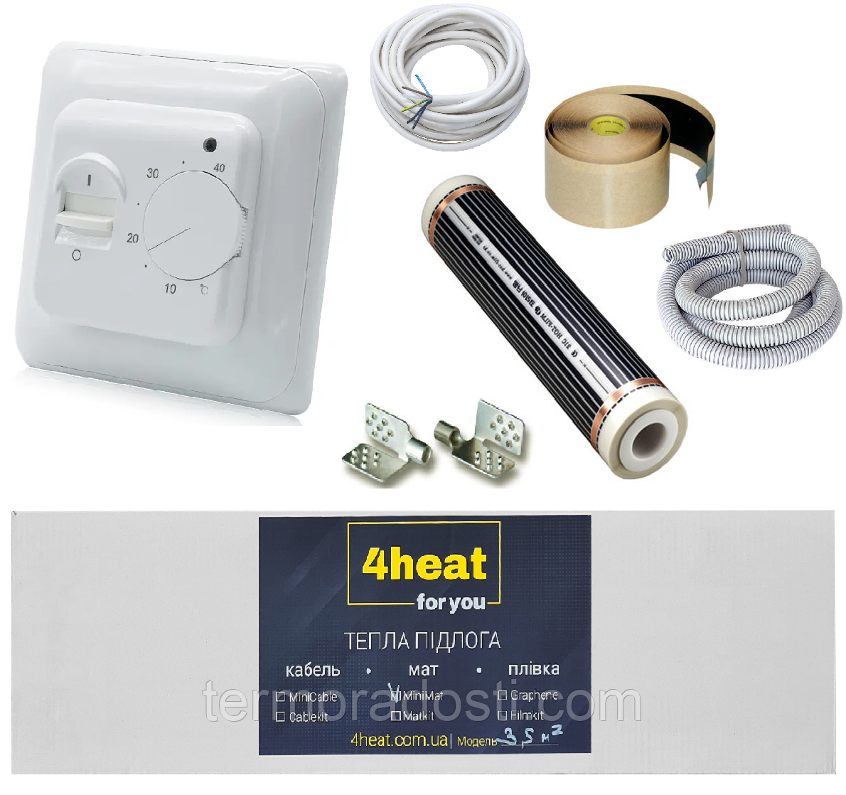 Тепла плівкова підлога 4HEAT FilmKit Standart-7,0 м2 | Комплект: ІЧ плівка + термостат + підключення