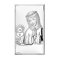 Срібна ікона Перше Причастя для дівчинки (6,5 x 11 см) Valenti 81398 3L