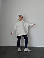 Женский стильный костюм худи с вишивкой штани джогерри оверсайз 42/46 №352 молоко/графит