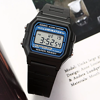 Прямоугольные часы мужские Casio оригинал F-105W черные электронные часы Касио ретро с подсветкой будильник