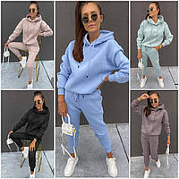 Жіночий теплий спортивний костюм з капюшоном: 42-44, 46-48, 50-52 - ментол, блакитний, графіт, світлий беж, чорний
