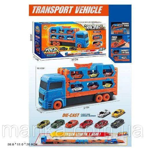 Трейлер із машинами арт. MH-156 2 машин у наборі, трейлер розкладається в трек розміром 1, 65м, короб, фото 1