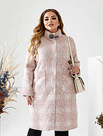 Женское удлиненное пальто из альпаки 50/54 Батал № 903 Розовый