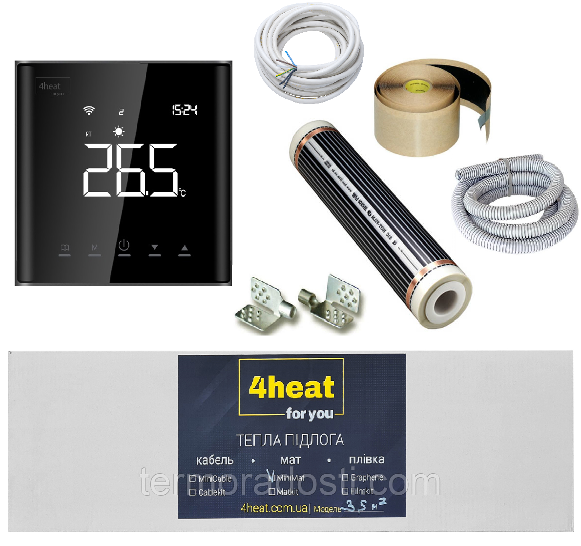 Плівкова тепла підлога 4HEAT FilmKit Sensor-9,0 м2 | Інфрачервона плівка + термостат + підключення