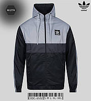 Куртка мужская ветровка Adidas демисезонная с капюшоном весна осень черная с серым с рефлективом