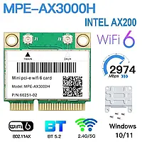 Wi-Fi адаптер Intel Wi-Fi6 MPE-AX3000H AX200 Mini PCI-E 802.11ax тридіапазонний 2.4G/5G/6G Bluetooth 5.2