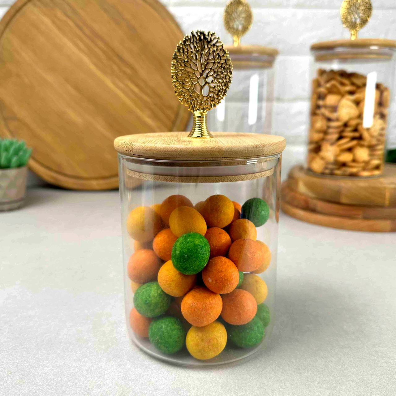 Скляна банка для зберігання з бамбуковою кришкою 750 мл Дерево Madeira, фото 1