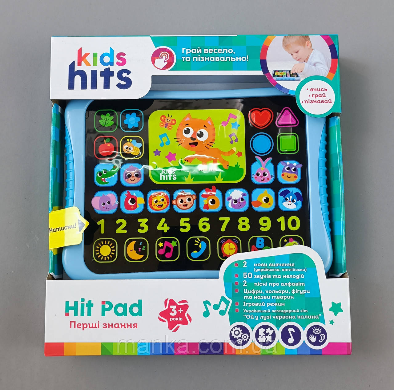 Планшет Kids Hits арт. KH01/002 (48шт)"Перші знання".батар.укр та англ. мови навчання,цифри,кольори,фігури,тварини,р-р