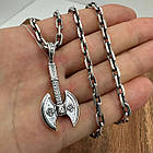 Двосторонній Топор Перуна та якірний ланцюжок срібний комплект із чорнінням 925 проба, фото 2