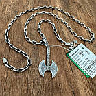 Двосторонній Топор Перуна та якірний ланцюжок срібний комплект із чорнінням 925 проба, фото 3