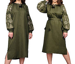 Стильна сукня в етнічному стилі. Сучасна сукня-Вишиванка жіноча. Довге лляне жіноче плаття-вишиванка.