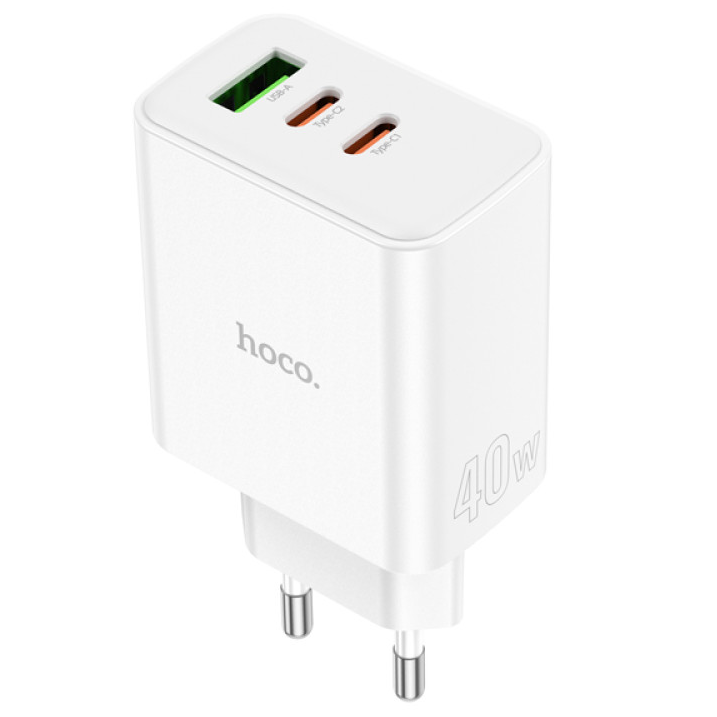 Зарядний пристрій з швидкою зарядкою HOCO C126A |USB+2Type-C QC3.0/PD40W| Білий, фото 1