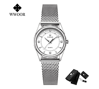 Элегантные женские наручные часы Wwoor (Silver) 3Bar