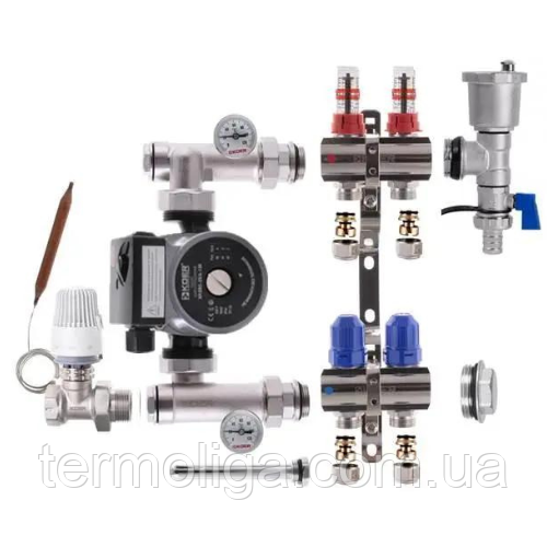 Колектор теплої підлоги "КР" Чехія 2 контури в зборі з насосом, фото 1