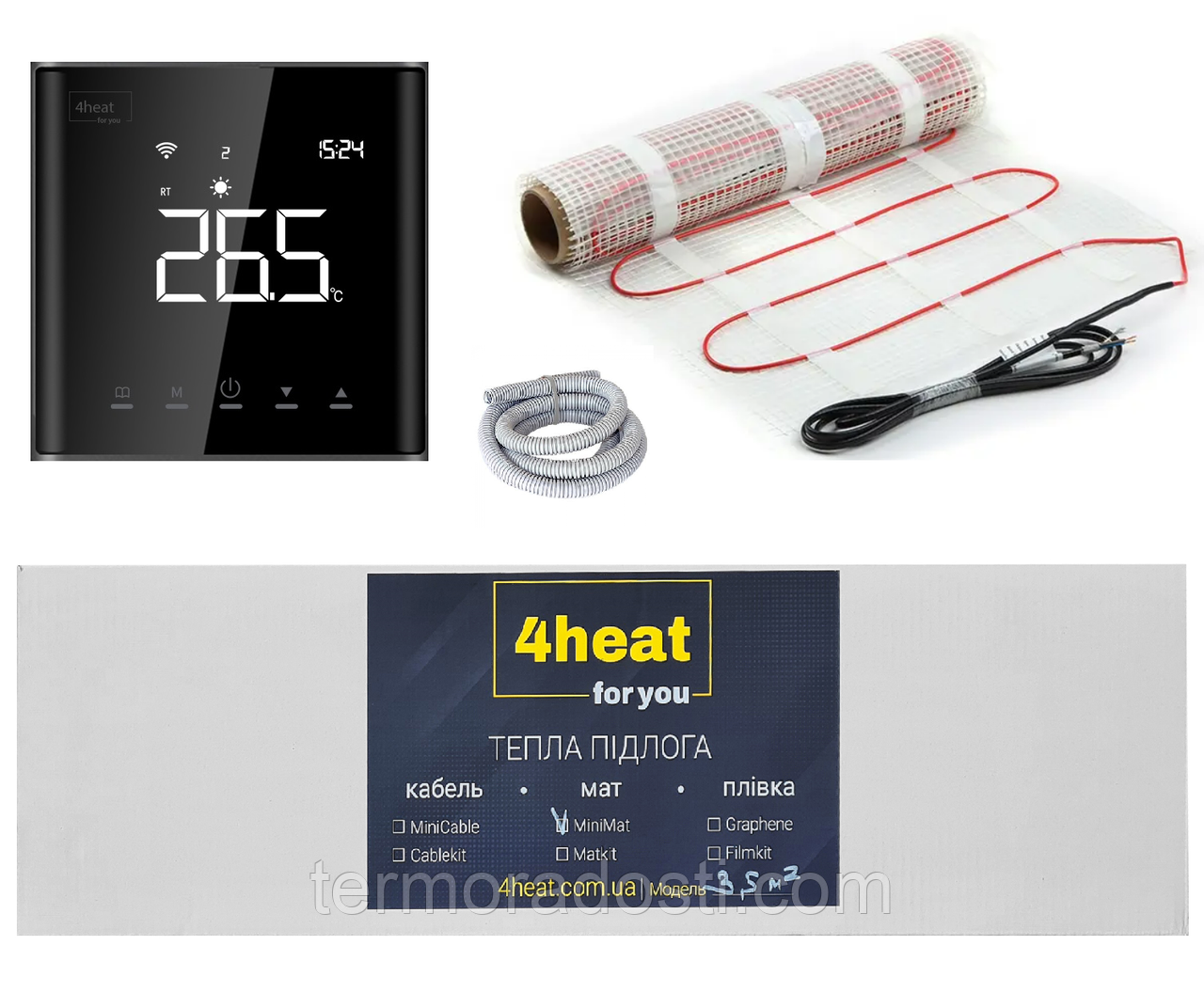 Нагрівальний мат із терморегулятором MatKit Sensor-1,0 м2 | Комплект тепла підлога 4HEAT