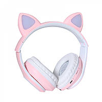 Беспроводные детские наушники с ушками Bluetooth TUCCI CT930 LED Pink