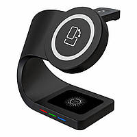 Беспроводная зарядка для телефона наушников часов Wireless Charger 3 in 1 Y36 MagSafe Black