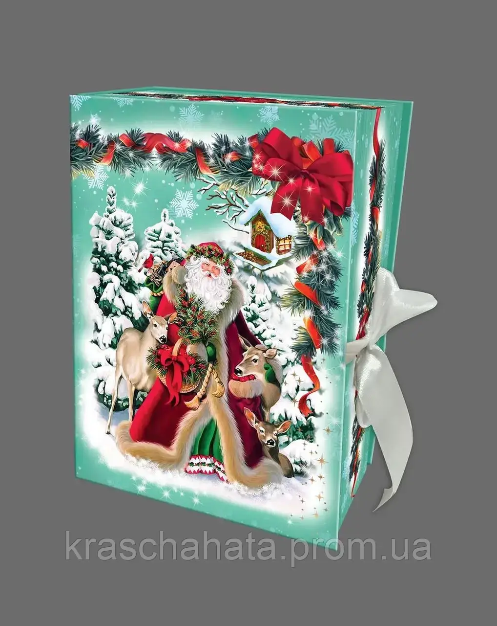Новорічна подарункова упаковка для цукерок, Різдвяна скринька зі стрічкою Ретро - фото 1 - id-p1945558061