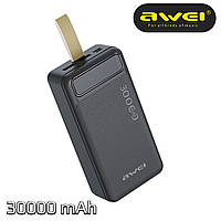 Повербанк Awei P7K-30000mAh 2.1А 111Wh с индикатором заряда на 2хUSB/Type-C, Power Bank для телефона (NS)