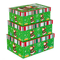 Новогодние подарочные коробки набор из 3 коробок "Снеговик в танце" 28*20*11