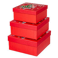 Новогодние подарочные коробки набор из 3 коробок "Санта и олень" 20*20*9,5