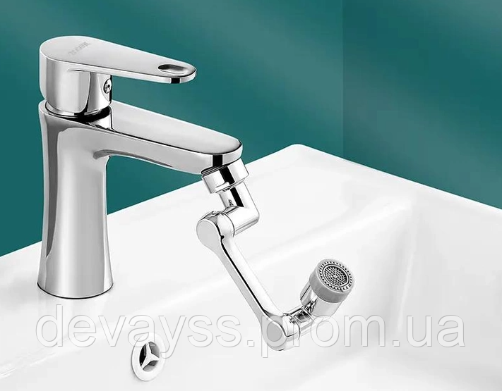 Насадка на кран Water Head для змішувача Поворотна головка на 1080 градусів із 2 режимами Срібло