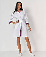 Белый медицинский халат женский Оливия с фиолетовыми вставками (размер 40-54)