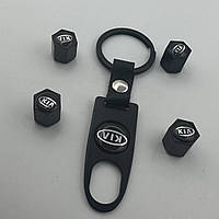 Защитные металлические колпачки на ниппель с брелком черные подарочный набор в коробке Kia Motors КИА