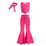 Дитячий костюм преміум якості для дівчинки Барбі малиновий штани брюки жилетка пов'язка на шию р. 110