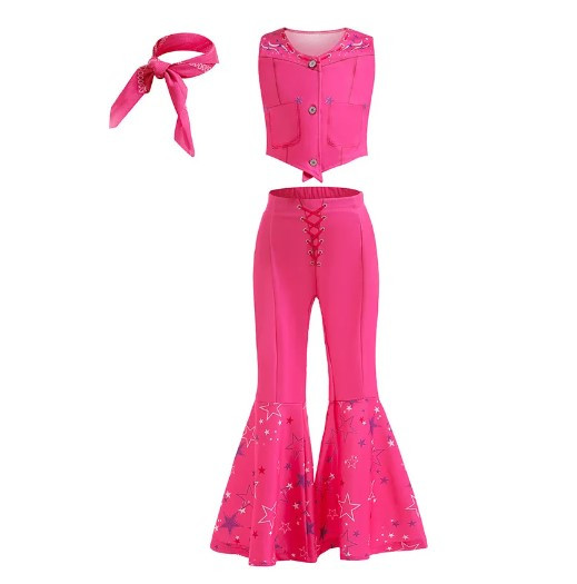 Дитячий костюм преміум якості для дівчинки Барбі малиновий штани брюки жилетка пов'язка на шию р. 110