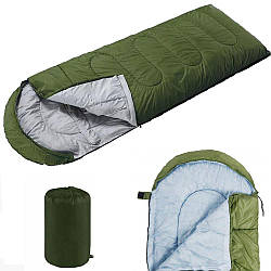 Спальний мішок до 0 градусів, 210×75см, Олива / Тактичний теплий спальник-ковдра з капюшоном