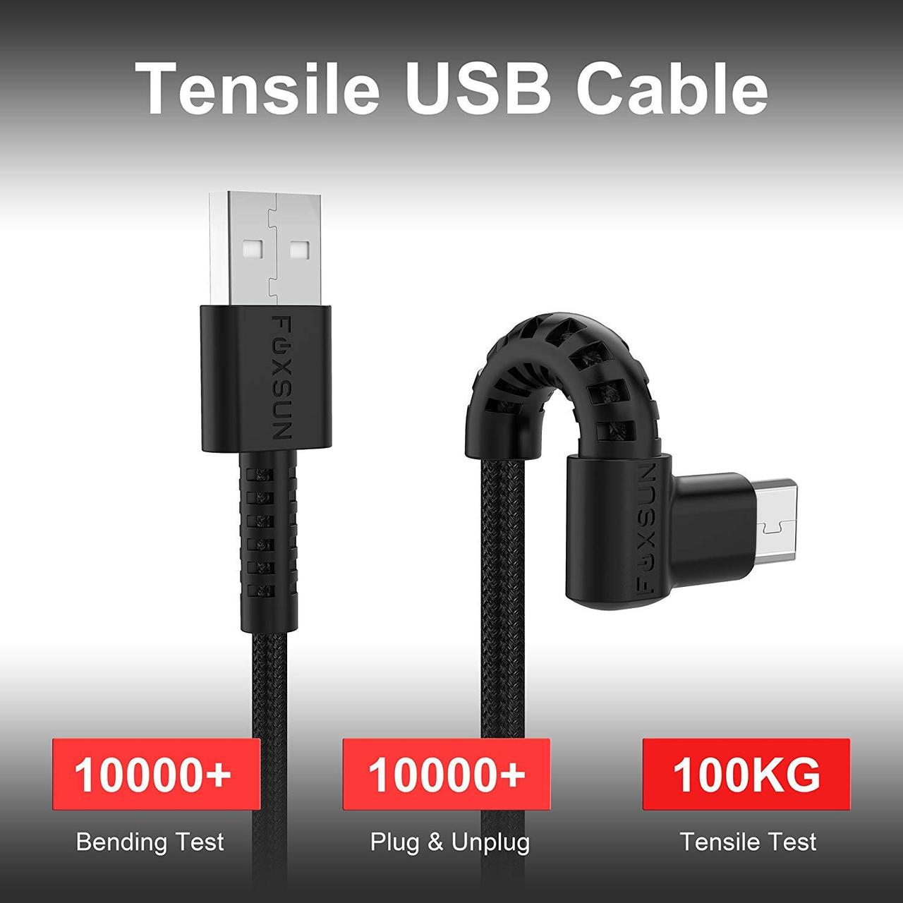 Прямокутний кабель Micro USB для Android 2 шт. (1 фут і 6 футів) - 90-градусний нейлоновий плетений зарядний шнур для Samsung, фото 1