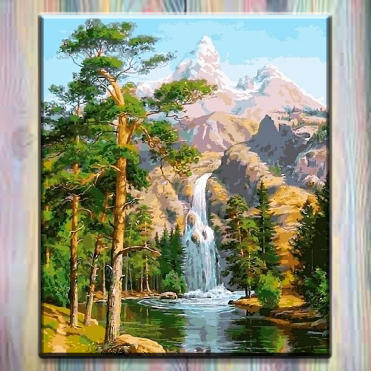 Алмазна мозаїка на підрамнику Пейзаж "Часові гори та водоспад" 40*50 см My-Art