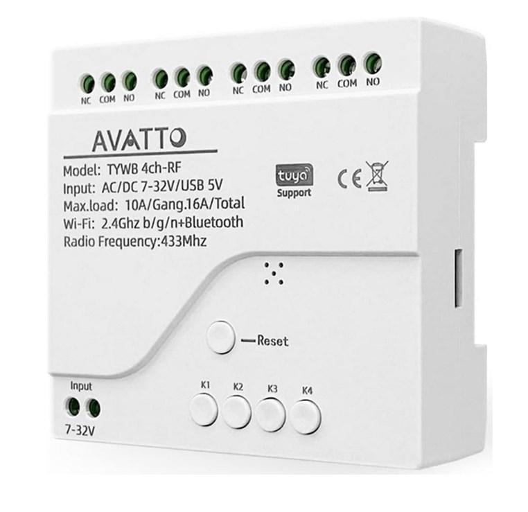 4 канальне Wi-Fi реле 5В 7-32В Tuya Smart Life AVATTO TYWD-4 сухий контакт