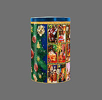 Новорічний тубус, Веселих свят!, металевий тубус для цукерок, 1200 гр, Подарункова коробка для цукерок