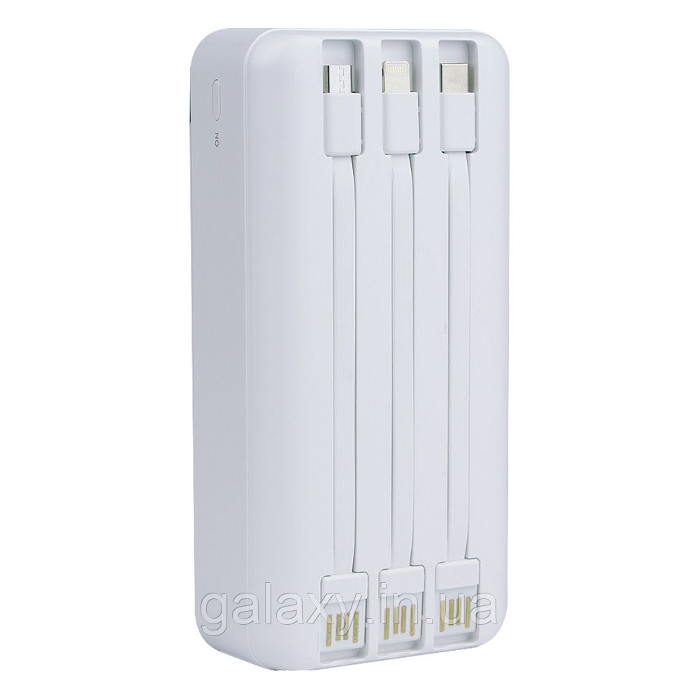 Повербанк Remax 30000mAh 2xUSB вбудовані кабелі RPP-103 White