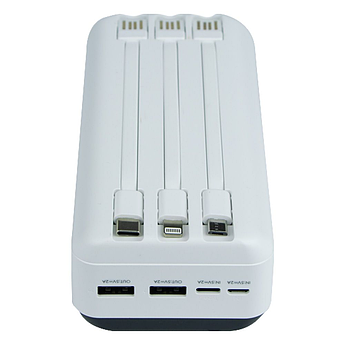 Повербанк Remax 30000mAh 2xUSB вбудовані кабелі RPP-103 White